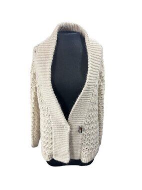 Jones New York Open Knit Cream Cardigan Sweater XL Shawl Collar Acrylic Blend Wo